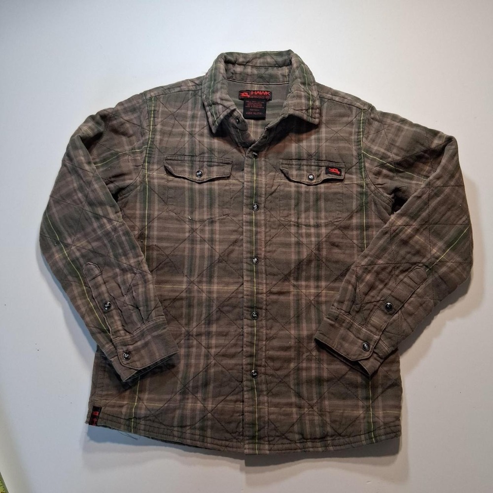 BOYS brown and green plaid quilted cotton & polyester jacket streetwear